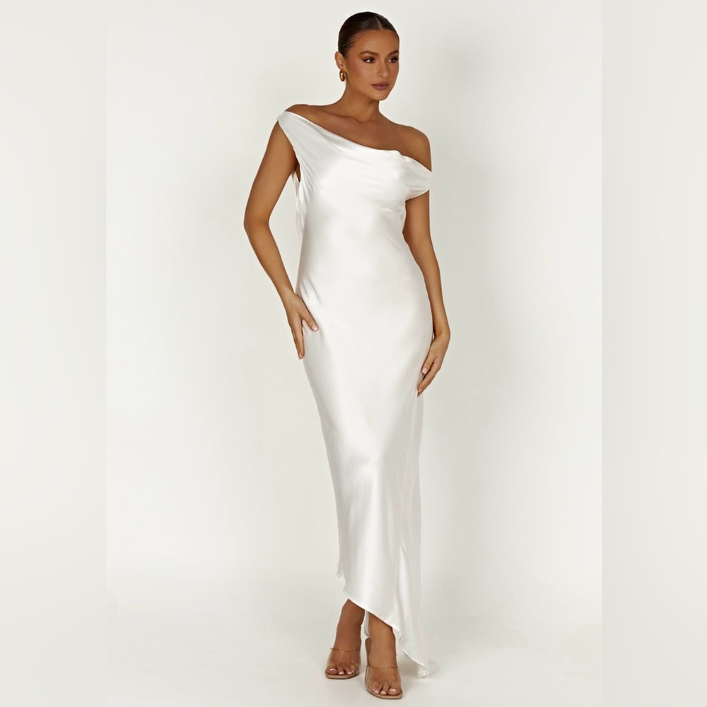 Yvette Slip Maxi Dress With Asymmetrical Hem - White